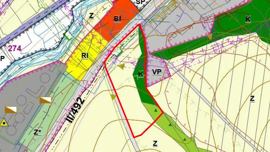 mapa UP1 Prodej investičního pozemku v Luhačovicích